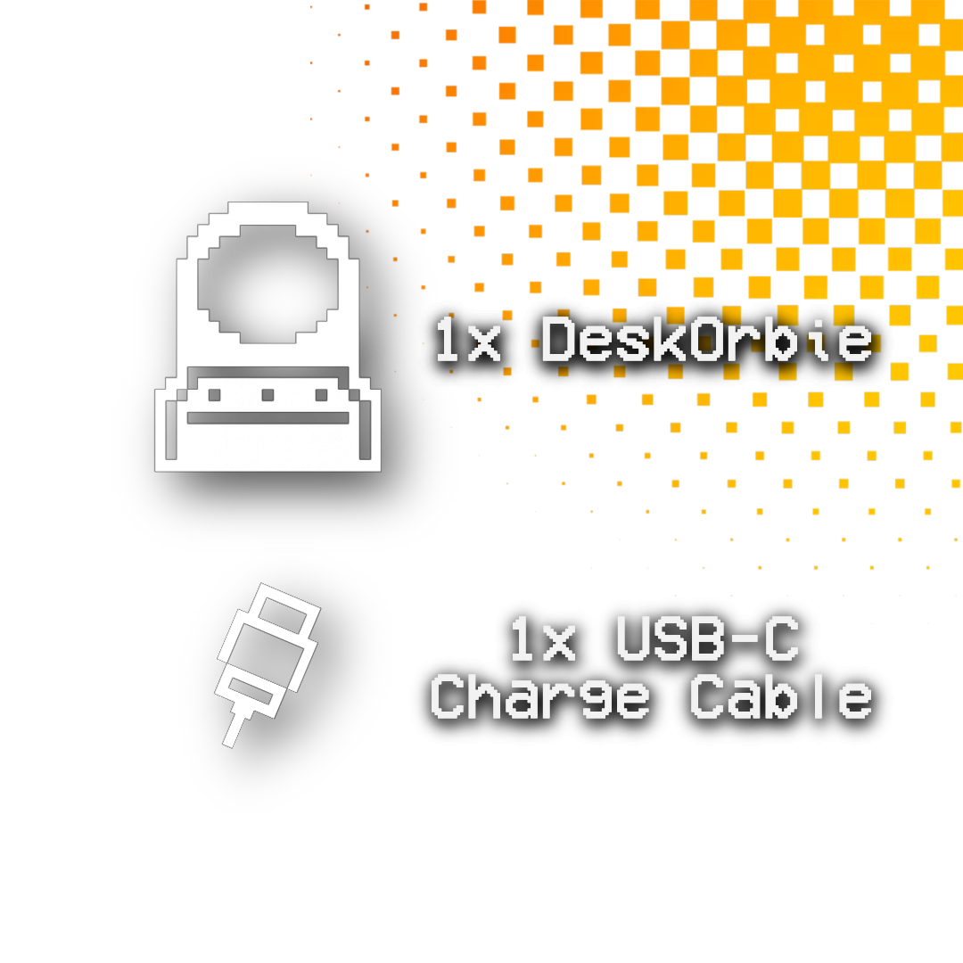 What's in the box: one DeskOrbie and one USB-C charge cable